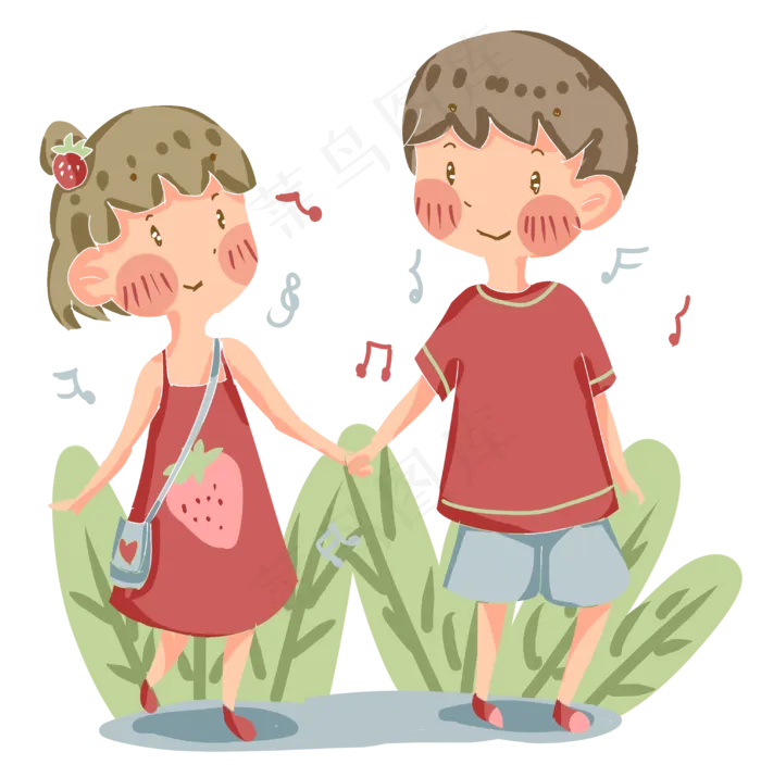 卡通七夕情人节小情侣牵手约会插(3008X3072(DPI:72))psd模版下载