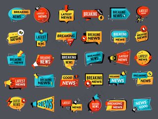 新闻公告徽章。降价销售商店折扣扩音器符号促销集。