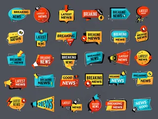 新闻公告徽章。降价销售商店折扣扩音器符号促销集。