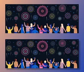 观看烟火的人群。庆祝插画的人们