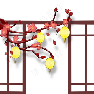 春节古风金色梅花灯笼