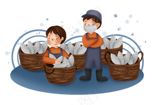 双十一手绘海鲜和渔民