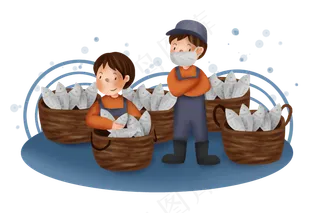 双十一手绘海鲜和渔民