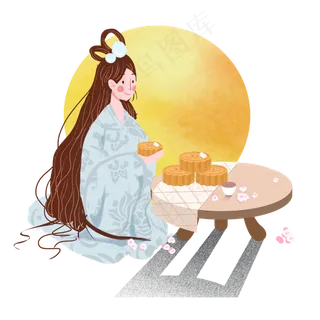 中秋月圆吃月饼嫦娥png素材