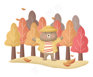 秋天秋日丰收熊动物落叶植物