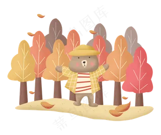 秋天秋日丰收熊动物落叶植物