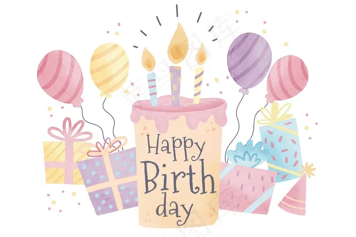 水彩生日背景eps,ai矢量模版下载
