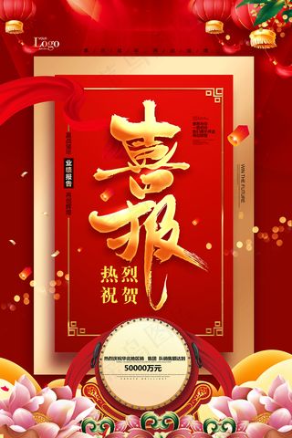 红金喜报捷报战报年会海报
