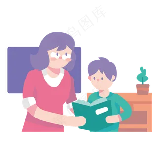 卡通手绘正在教学生的老师