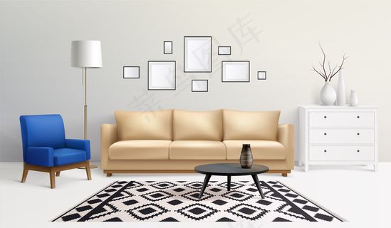 带有家具插图的逼真客厅 带有家具插图的逼真客厅