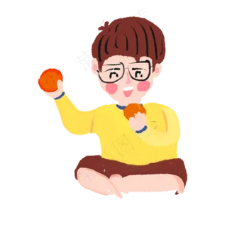 可爱的男孩吃月饼免抠图