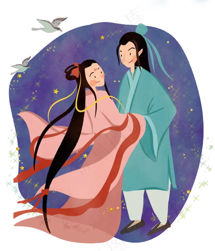 七夕情人节牛郎织女鹊桥相会(3000X3500(DPI:300))psd模版下载