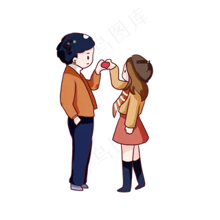 手绘卡通七夕节情侣