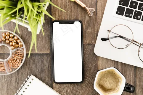 带笔记本电脑和眼镜的平板智能手机模型样机 带笔记本电脑和眼镜的平板智能手机模型样机