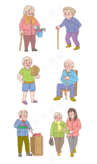 重阳节老头和老太太手绘卡通