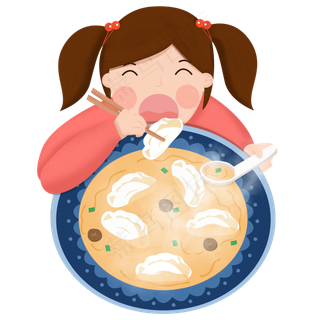 手绘卡通冬至节气可爱女孩开心吃