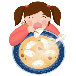 手绘卡通冬至节气可爱女孩开心吃