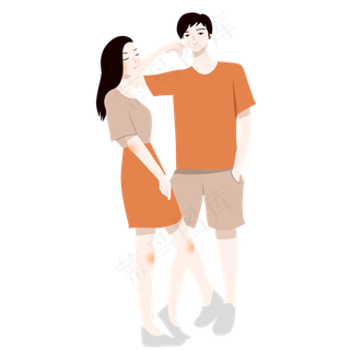 手绘矢量卡通情人节七夕节情侣