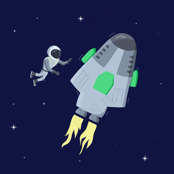 宇航员漂浮在太空中的矢量图。行星探索概念