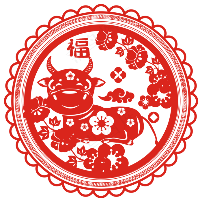 牛年窗花矢量装饰(2000*2000px 300 dpi )ai矢量模版下载