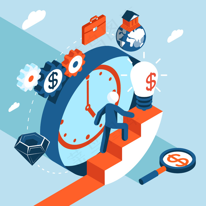 商人攀登成功的阶梯。商业理念、目标和走向成功