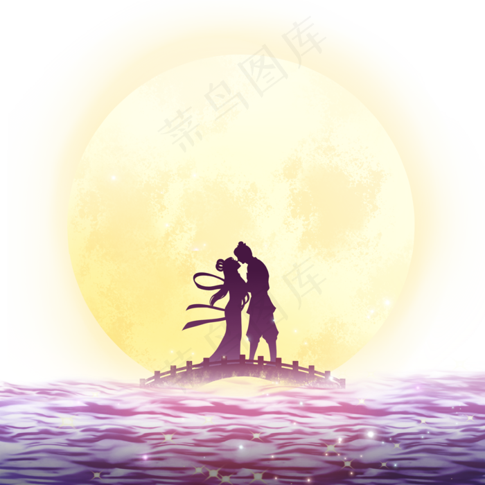 浪漫七夕牛郎织女剪影(2000X2000(DPI:300))psd模版下载