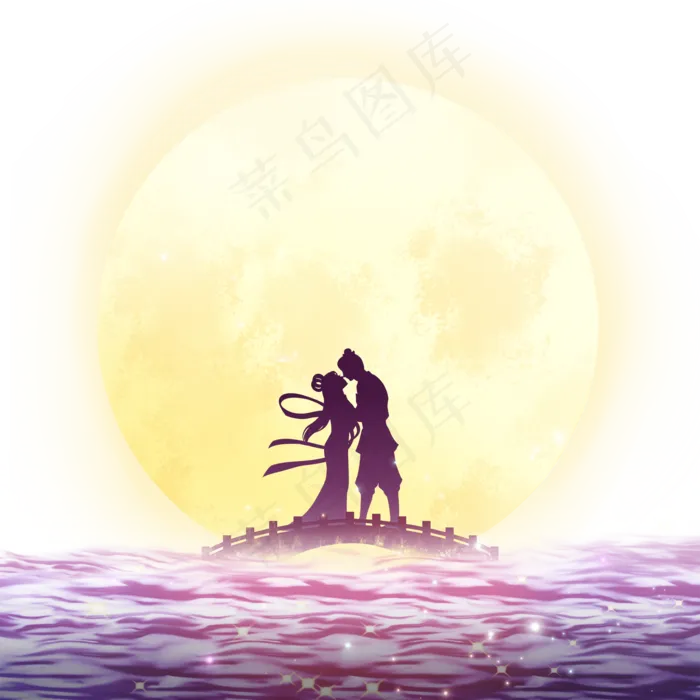 浪漫七夕牛郎织女剪影(2000X2000(DPI:300))psd模版下载