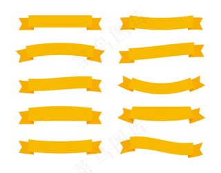 设置不同的平面矢量色带横幅banner隔离在白色背景。折纸设计中的黄色条纹