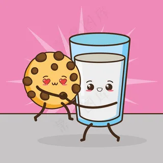 Kawaii快餐可爱的饼干和牛奶插图