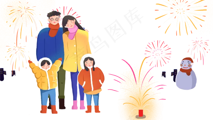 新年全家人看烟火(3000X1688(DPI:300))psd模版下载