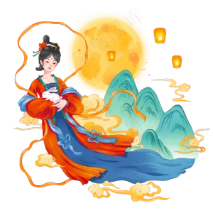 中秋嫦娥怀抱玉兔奔月