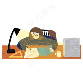 彩绘教师节修改作业的老师可商用