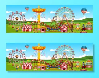 主题乐园景观场景全景景观卡通风格