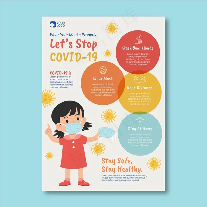 信息冠状病毒宣传单,DM传单eps,ai矢量模版下载