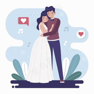 平面设计的新婚夫妇