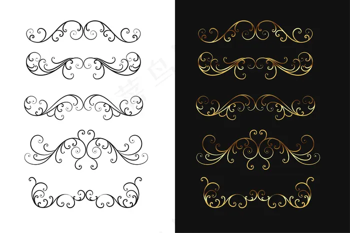 漂亮的装饰性分隔器，镶有花饰eps,ai矢量模版下载