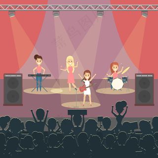 音乐乐队在舞台上演奏流行音乐。