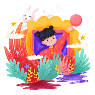 八月十五中秋节月饼节少女女孩