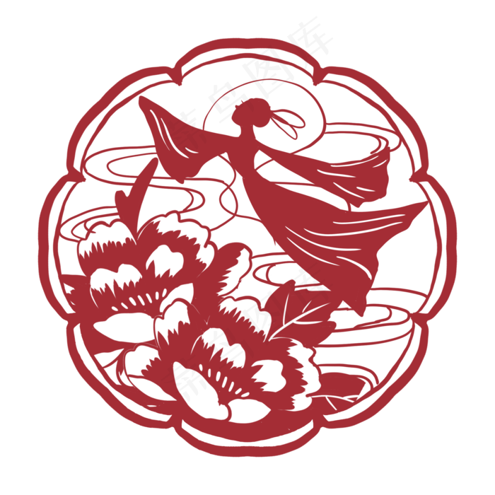中秋奔月嫦娥剪纸(2000X2000(DPI:300))psd模版下载