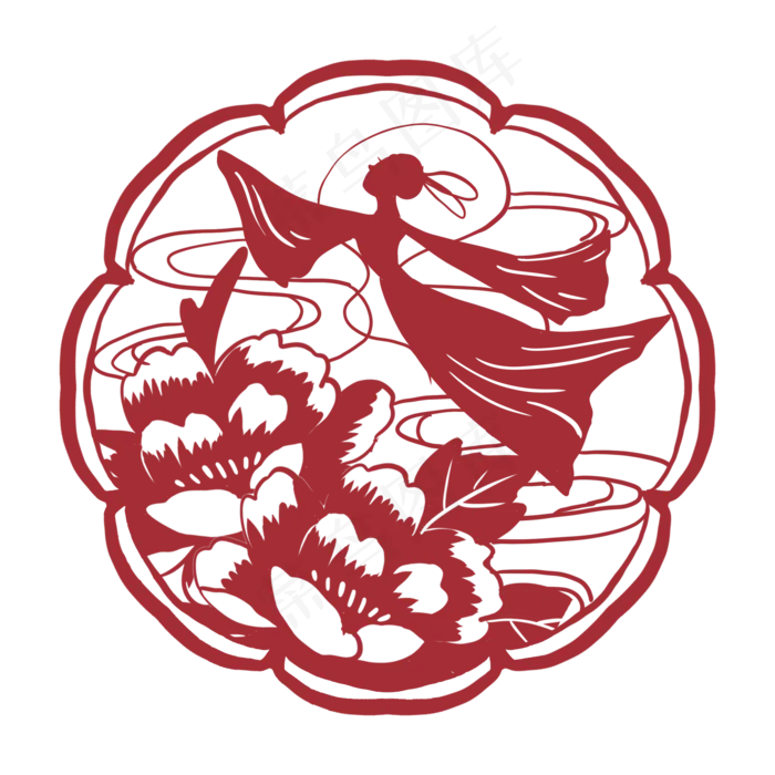 中秋奔月嫦娥剪纸(2000X2000(DPI:300))psd模版下载