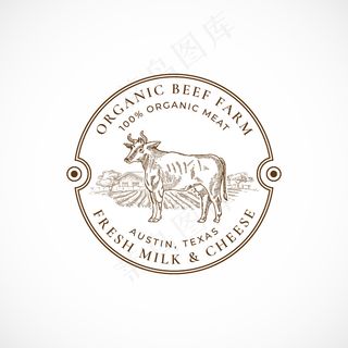 牛肉和牛奶农场框架复古徽章或标志模板。