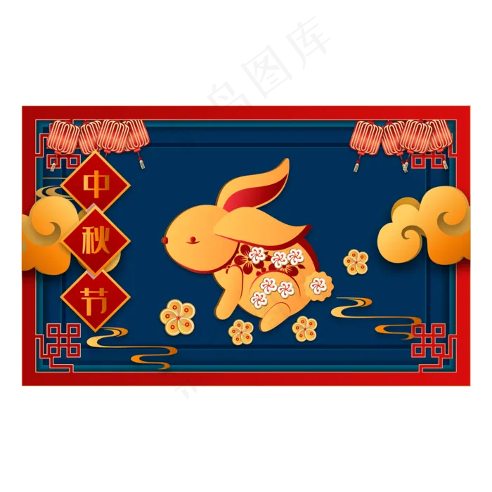 传统中秋节节日剪纸装饰(2000*2000px 300 dpi )ai矢量模版下载