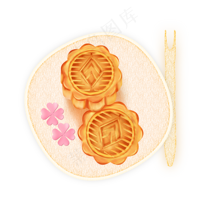 中秋节手绘花型月饼设计元素商用