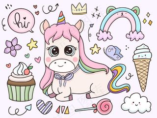 可爱的独角兽宝宝卡通人物集