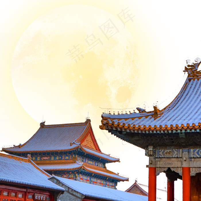 中秋屋顶屋檐赏月