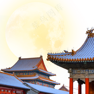 中秋屋顶屋檐赏月