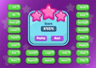 设计一套完整的得分按钮游戏弹出窗口，图标，窗口和元素创造中世纪的rpg视频游戏