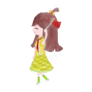 国庆节卡通手绘举国旗的小女孩免