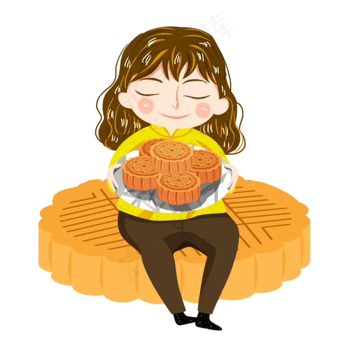 中秋坐在月饼上女孩png素材(2000X2000(DPI:300))psd模版下载