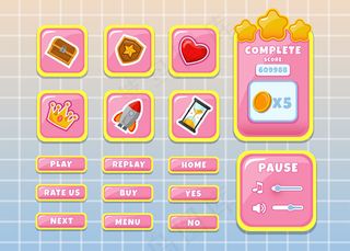 设计一套完整的得分按钮游戏弹出窗口，图标，窗口和元素创造中世纪的rpg视频游戏